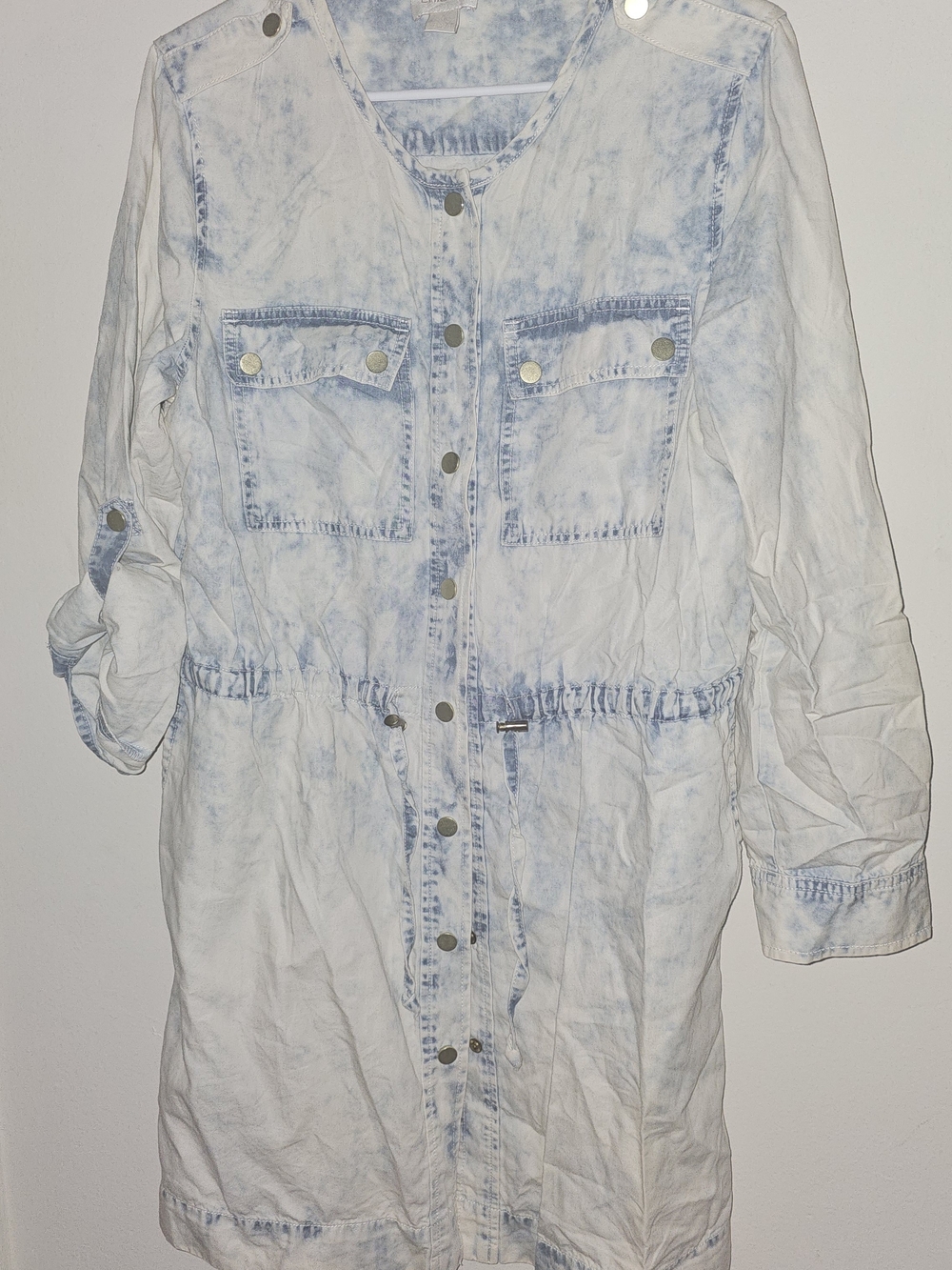 Chico's Light Blue and White Tie-Dye Long Sleeve Shirt Dress
